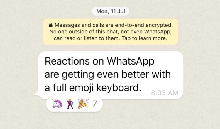 Фото - WhatsApp позволит использовать любые эмодзи в качестве реакций на сообщения